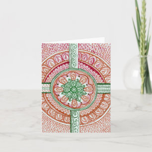 Traditional Christmas Colours Damask Indian Mandal Holiday Card