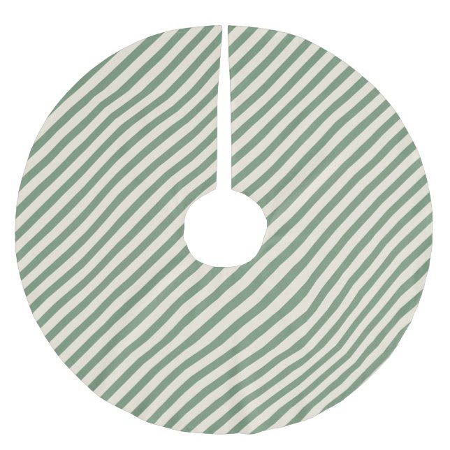 Traditional Christmas Diagonal Stripes Green Brushed Polyester Tree Skirt (Front)