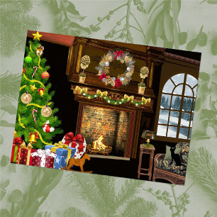 TRADITIONAL CHRISTMAS Fireplace Postcard