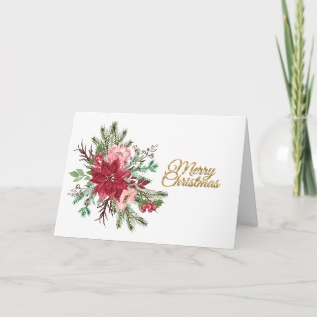 Traditional Christmas Floral Merry Christmas  Holiday Card (Front)