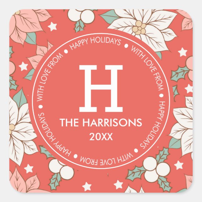 Traditional Christmas Flower Personalised Holidays Square Sticker (Front)
