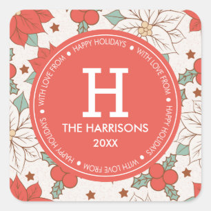 Traditional Christmas Flower Personalized Holidays Square Sticker