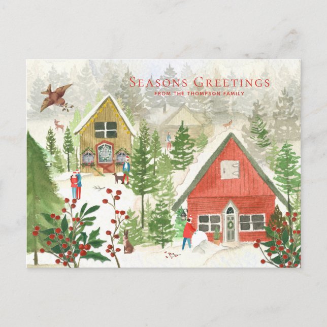 Traditional Christmas Forest Painting Holiday Postcard (Front)