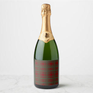 Traditional Christmas Green Red Large Plaid Sparkling Wine Label