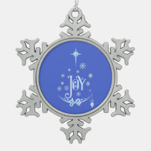 Traditional Christmas Heartfelt Sentiment of Joy Snowflake Pewter Christmas Ornament