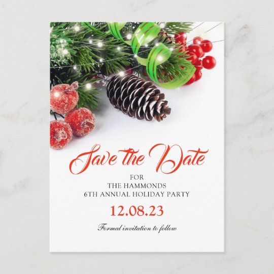 Traditional Christmas Holiday Party Save The Date Announcement Postcard Zazzle Co Uk