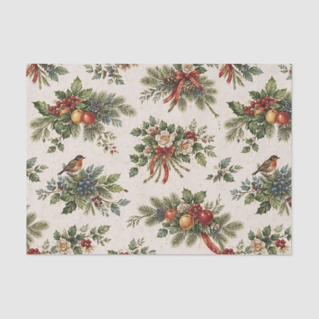 Traditional Christmas Holly and Winter Fruit Tissue Paper (Front)