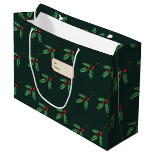 Traditional Christmas Holly Name Tag Gift Bag