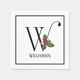 Traditional Christmas Monogram Initial W Paper Napkin
