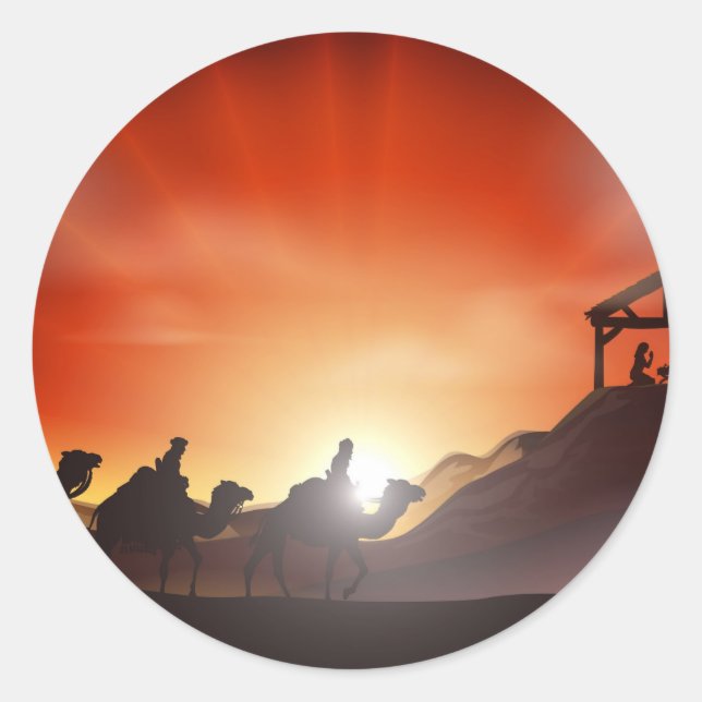 Traditional Christmas Nativity Scene Classic Round Sticker (Front)