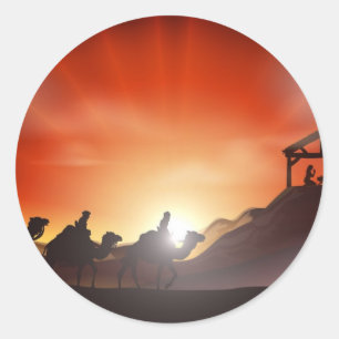 Traditional Christmas Nativity Scene Classic Round Sticker