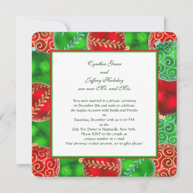 Traditional Christmas Newlywed Reception Invitation (Front)