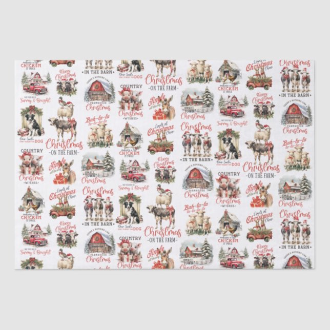 Traditional Christmas on the Farm Holiday Quotes Tissue Paper (Front)
