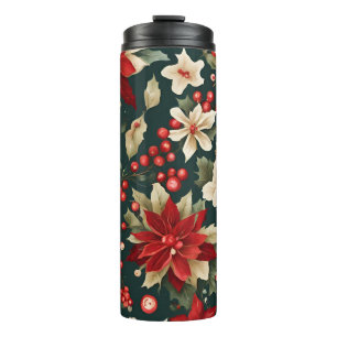 Traditional Christmas Pattern with Flowers Thermal Tumbler