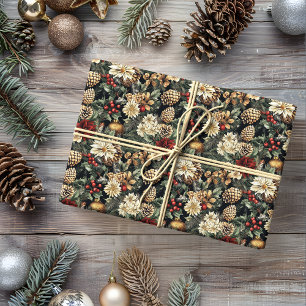 Traditional Christmas Pine Floral Holiday  Wrapping Paper