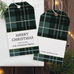 Traditional Christmas Plaid Dark Green Tartan Gift Tags