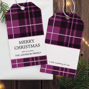 Traditional Christmas Plaid Dark Pink Tartan Gift Tags