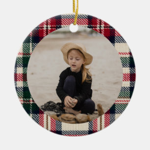 Traditional Christmas Plaid Nostalgic Tartan Photo Ceramic Tree Decoration