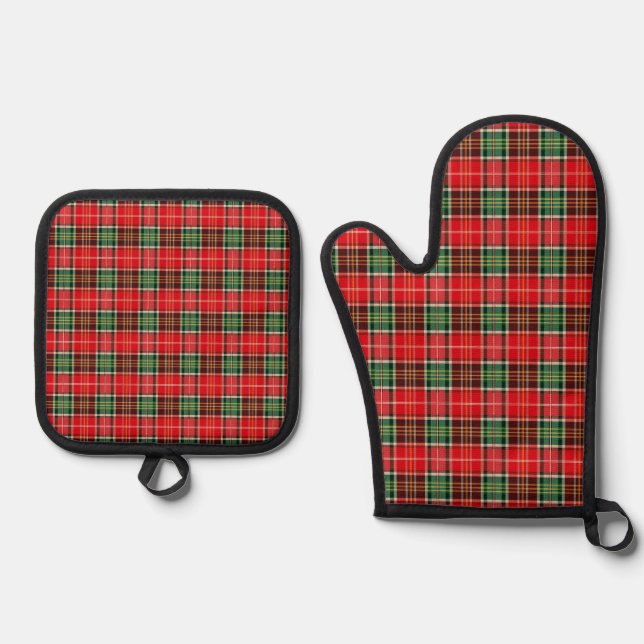 Traditional Christmas Plaid Oven Mitt & Pot Holder Set (Front)