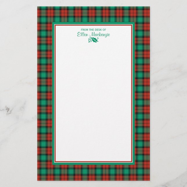 Traditional Christmas Plaid Personalised Stationery (Front)