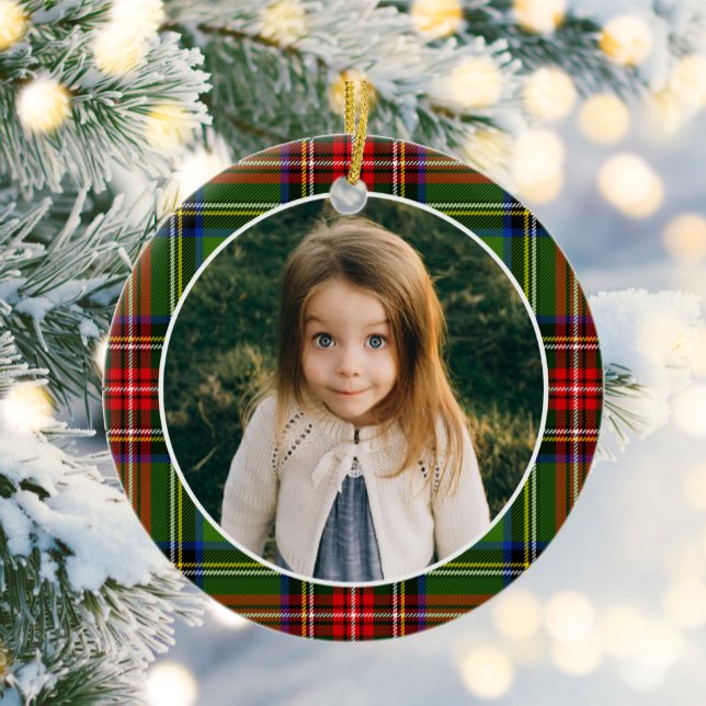 Traditional Christmas Plaid Photo Ceramic Tree Decoration (Creator Uploaded)