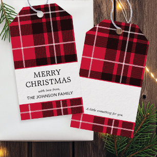 Traditional Christmas Plaid Red Black Tartan Gift Tags