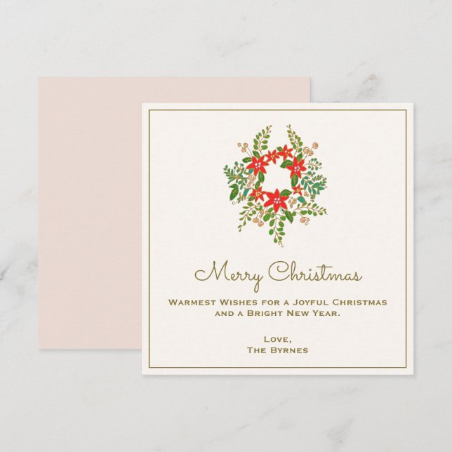 Traditional Christmas Poinsetta Wreath Card (Front/Back)