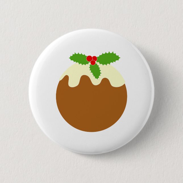 Traditional Christmas Pudding. On White. 6 Cm Round Badge (Front)