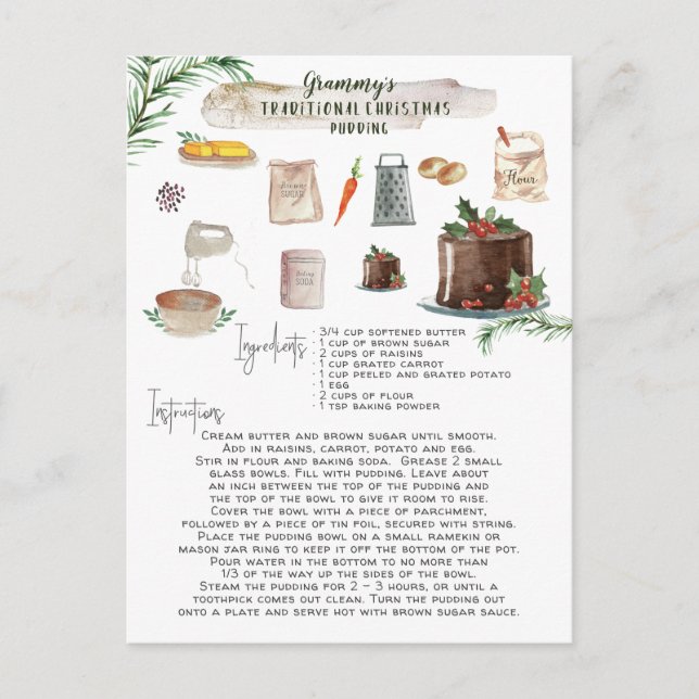 Traditional Christmas Pudding Recipe | Holiday Postcard (Front)