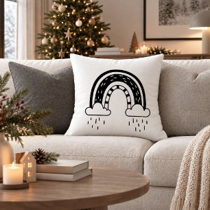 Traditional Christmas Rainbow Black White Pillow A