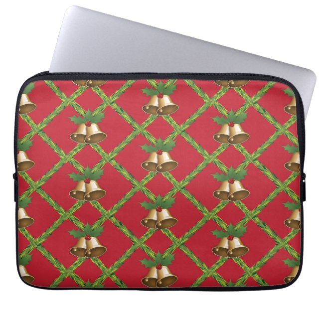 Traditional Christmas red and green jingle bells Laptop Sleeve (Front)
