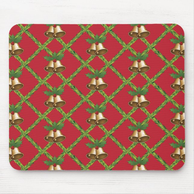 Traditional Christmas red and green jingle bells Mouse Mat (Front)