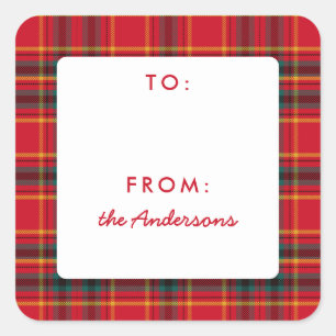 Traditional Christmas Red and Green Plaid  Square Sticker