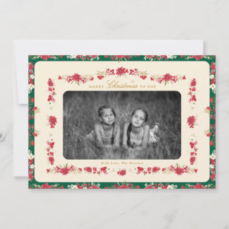 traditional christmas red green floral elegant holiday card