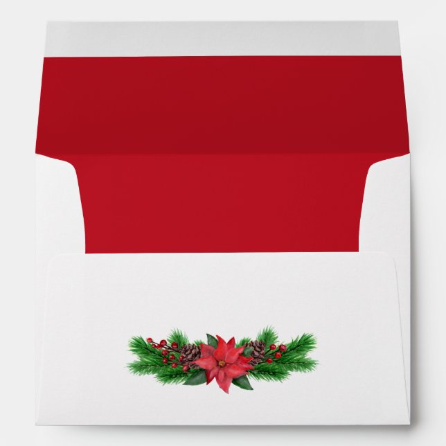 Traditional Christmas red green poinsettia Envelope (Back (Bottom))
