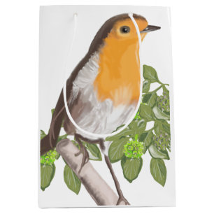 Traditional Christmas Robin and Ivy  Medium Gift Bag
