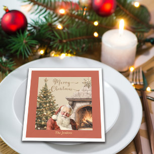 Traditional Christmas Santa Claus Custom Name Napkin