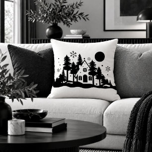 Traditional Christmas Scene Monochrome Throw Pillo Cushion