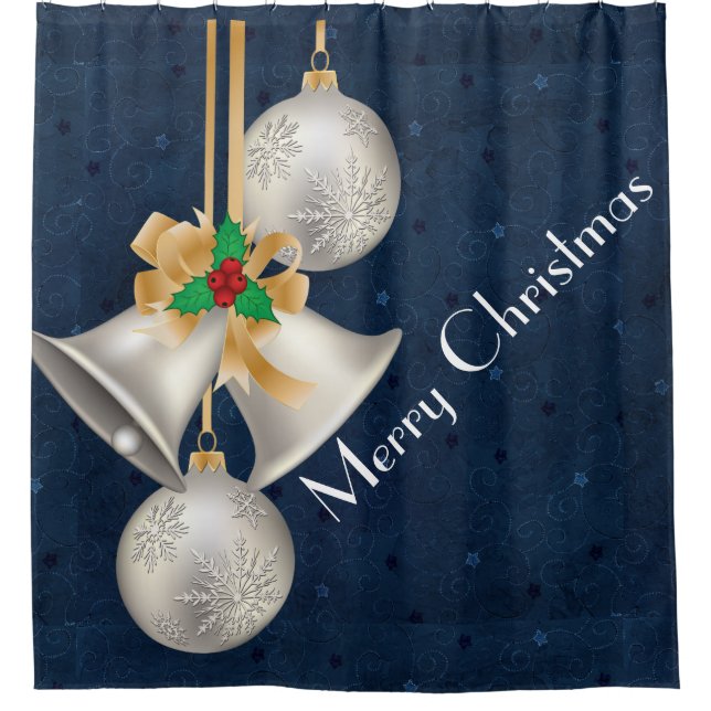 Traditional Christmas Silver Bells Shower Curtain (Front)