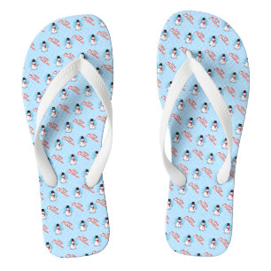 Traditional Christmas Snowman on LIGHT BLUE Flip Flops
