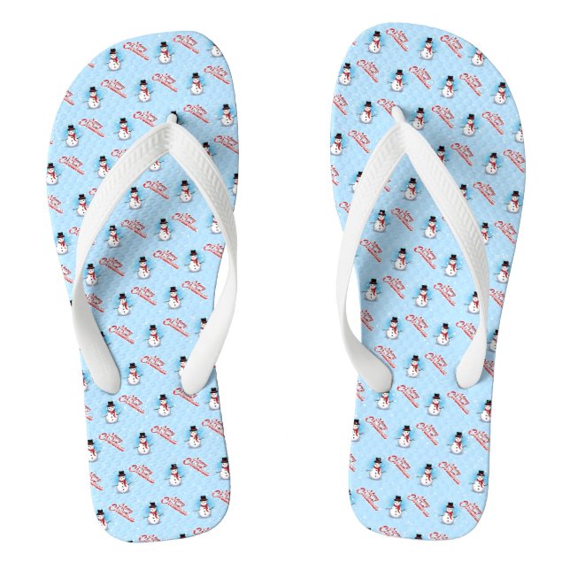 Traditional Christmas Snowman on LIGHT BLUE Flip Flops (Footbed)