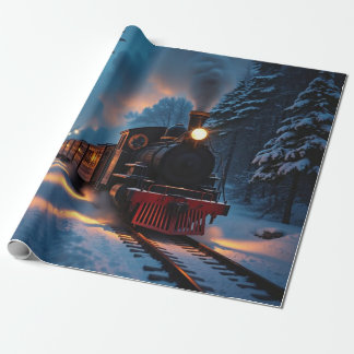 Traditional Christmas Steam Train Winter Landscape Wrapping Paper