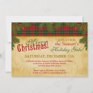 Traditional Christmas Tartan Plaid Holiday Party Invitation
