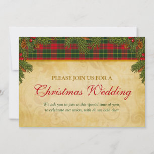 Traditional Christmas Tartan Plaid Wedding Invitation
