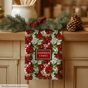 Traditional Christmas Towel Red Green Floral Art