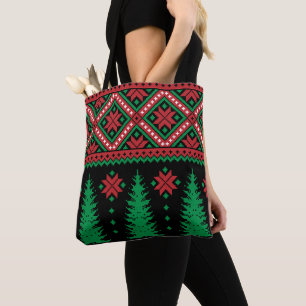 Traditional Christmas Tree And Snowflake Design  Tote Bag