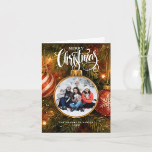 Traditional Christmas Tree Baubles Photo Holiday Card