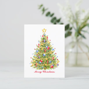 Traditional Christmas Tree Postcard Merry Bright