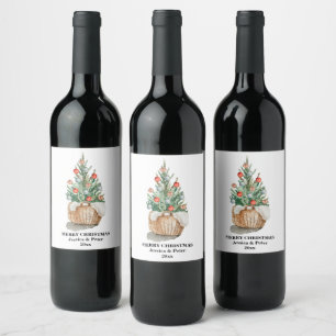 Traditional Christmas tree Wine label