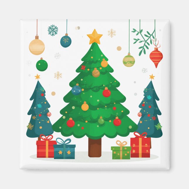 Traditional Christmas Tree With Colourful Ornament Magnet (Front)